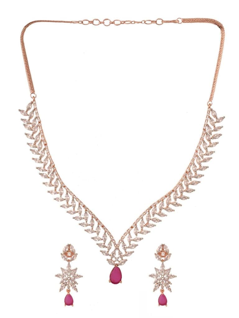 Rose Gold Plated Red AD Studded Statement Necklace Jewellery Set view 3