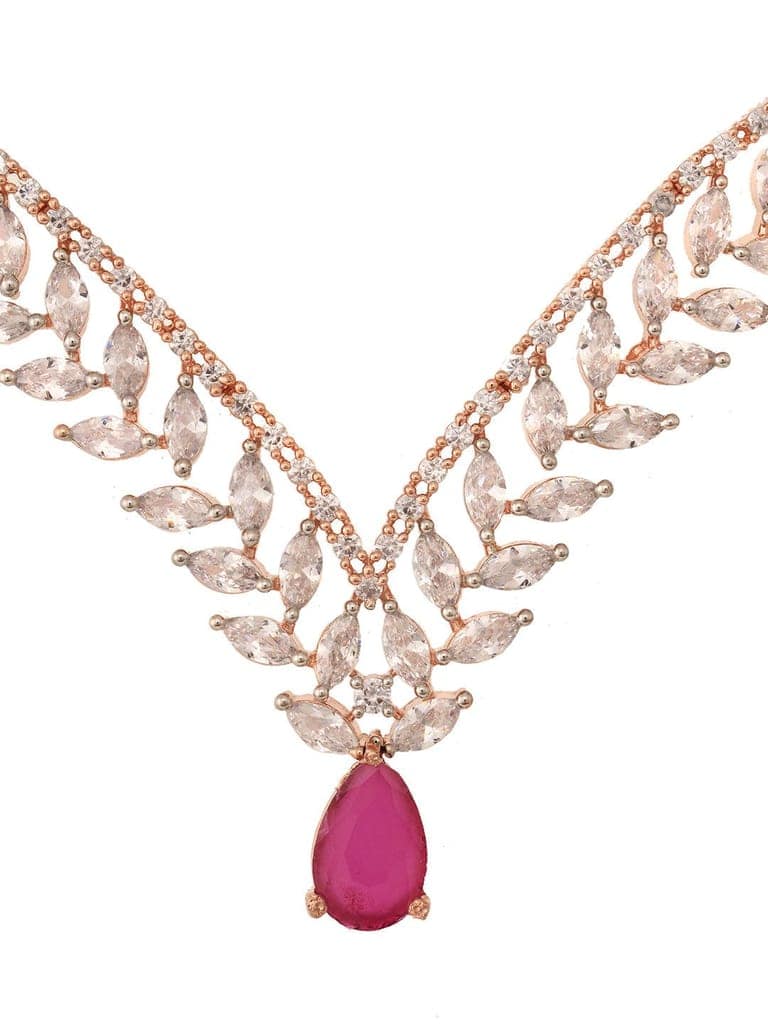 Rose Gold Plated Red AD Studded Statement Necklace Jewellery Set view 4