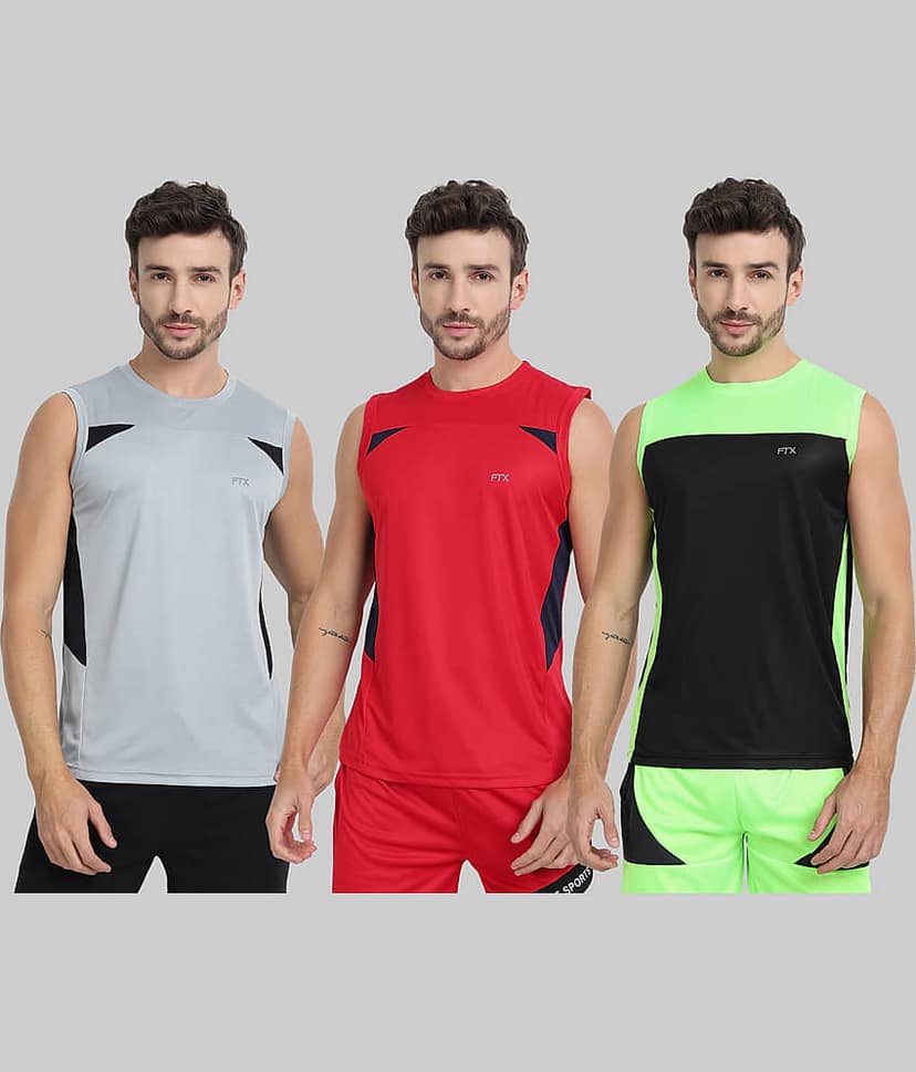 FTX Pack of 3 Polyester Basic Vest For Men ( Charcoal )