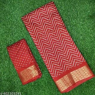 Red Colour Zigzag Printed Print Zari Border Dola Silk Saree With Blouse Piece