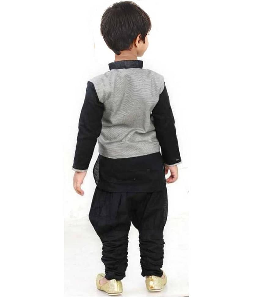 hrr Boys Cotton Blend Black Kurta Pyjama Set ( Pack of 1 ) view 2