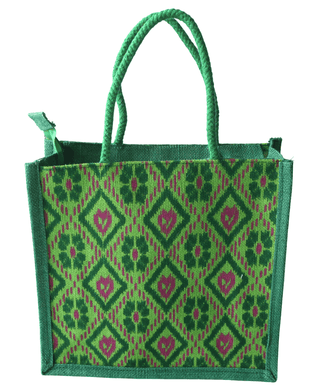 Eco-Friendly Green Jute Tote Bag with Geometric Pattern
