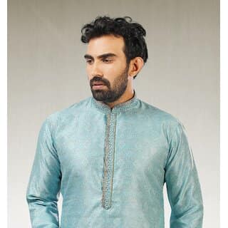 Raivat Ethnic Sky Blue Colour Jacquard Silk Brocade Kurta Pajama 1023 view 2