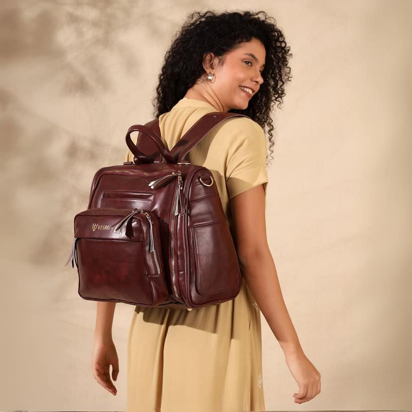 VISMIINTREND Diaper Bags for Mother & New Born Baby | Premium Pu Leather Maternity Bag | Convertible | Anti Theft | Trolley Sleeve | Travel Messenger Bag | Gift for Baby Shower, Moms to Be view 3