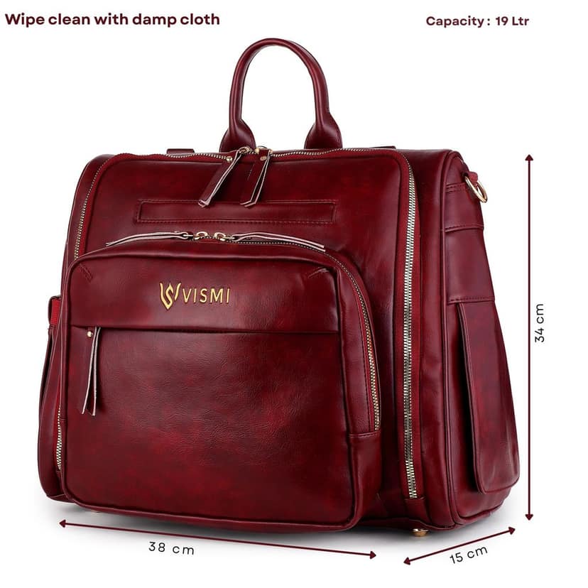 VISMIINTREND Diaper Bags for Mother & New Born Baby | Premium Pu Leather Maternity Bag | Convertible | Anti Theft | Trolley Sleeve | Travel Messenger Bag | Gift for Baby Shower, Moms to Be view 6