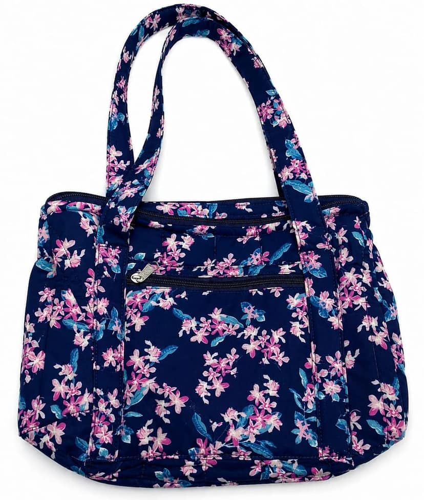 Women's Navy Floral Quilted Shoulder Bag - Medium