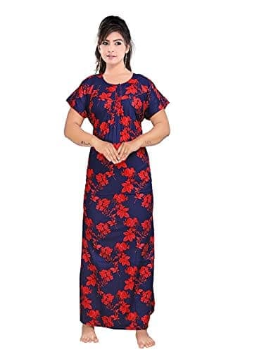 VALENCIA SLEEPWEAR Women's Pure Cotton Printed Maxi Nighty with Pocket Nightdress Night Suit Gown for Women and Girls Nightwear Female for Regular Use Nightgown Free Size view 10
