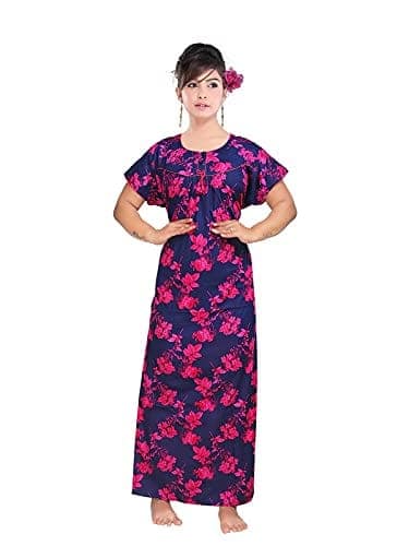 VALENCIA SLEEPWEAR Women's Pure Cotton Printed Maxi Nighty with Pocket Nightdress Night Suit Gown for Women and Girls Nightwear Female for Regular Use Nightgown Free Size view 7
