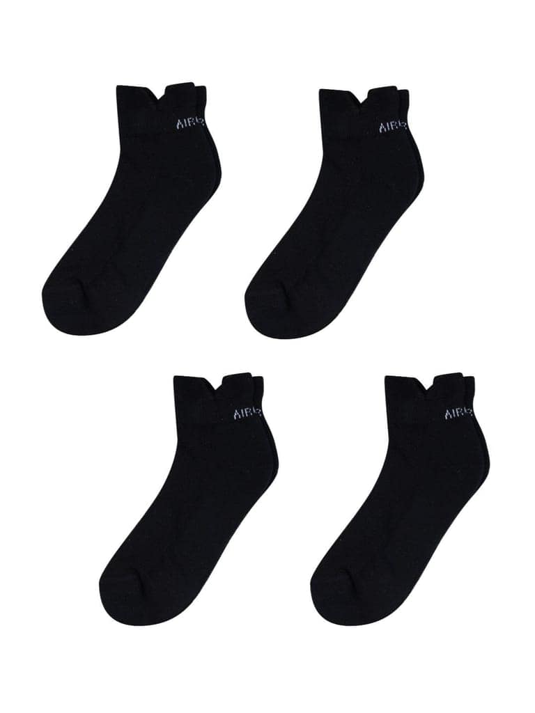 AirGarb Low Ankle Cotton Sneakers Socks for Men and Women: Comfortable Cushioning & Breathable Design Pack of 4 - TCA4BL (Free Size) Black