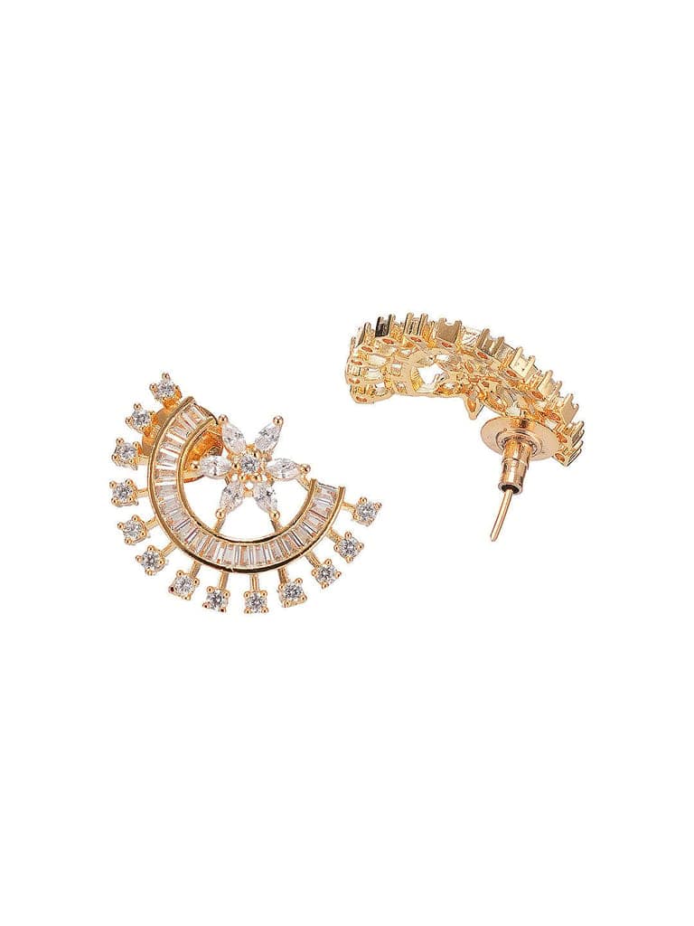 Gold Toned White AD Zircon Studded Long Haram Chain Necklace Jewellery Set view 10