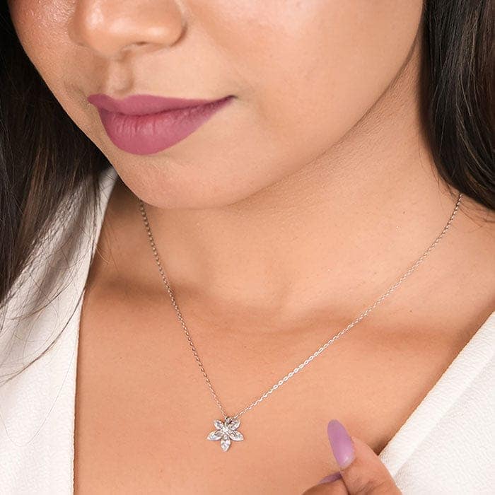 Silver Orchid Pendant with Chain view 2