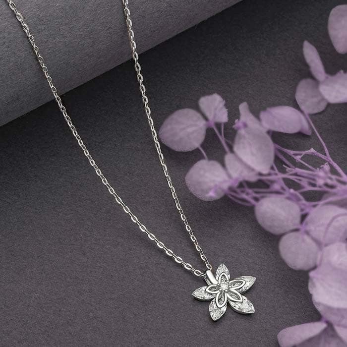 Silver Orchid Pendant with Chain view 3