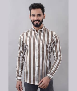 MOUDLIN Cotton Blend Slim Fit Striped Full Sleeves Men's Casual Shirt - Brown ( Pack of 1 )