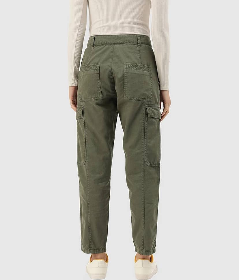 Women Olive Green Regular Fit Paneled Solid Cargo Trousers view 4