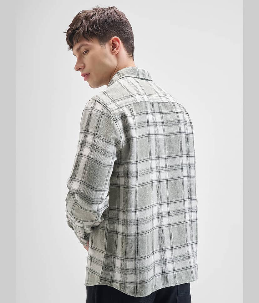 Highlander 100% Cotton Oversized Fit Checks Full Sleeves Men's Casual Shirt - Green ( Pack of 1 ) view 3