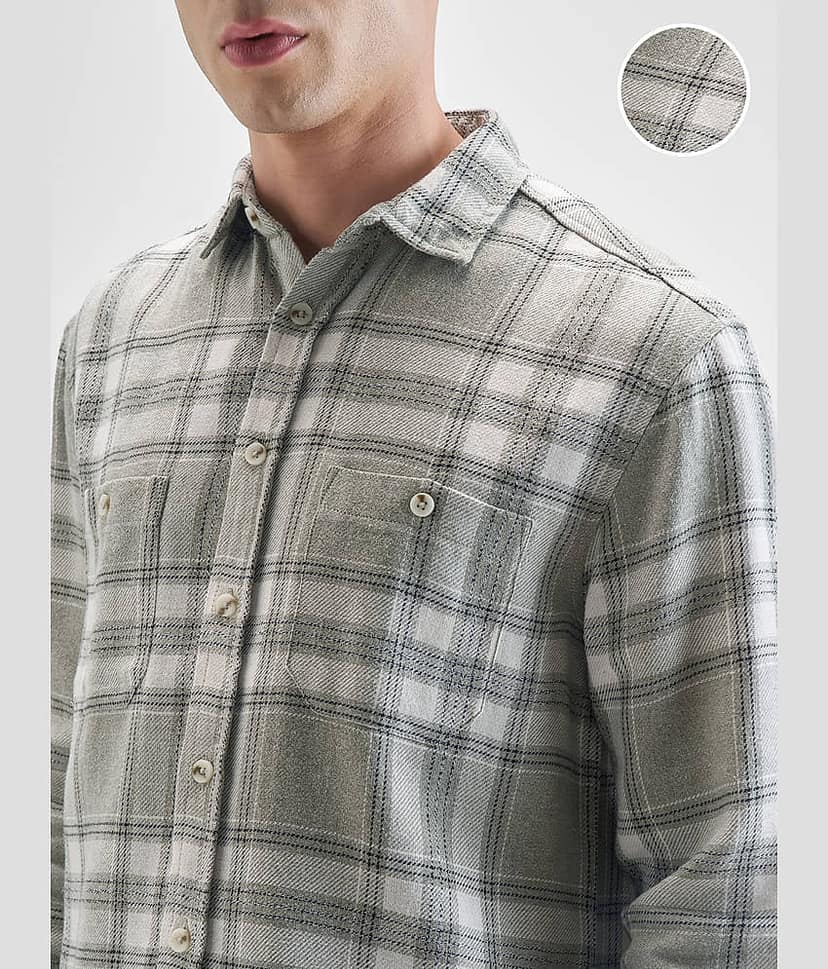 Highlander 100% Cotton Oversized Fit Checks Full Sleeves Men's Casual Shirt - Green ( Pack of 1 ) view 5