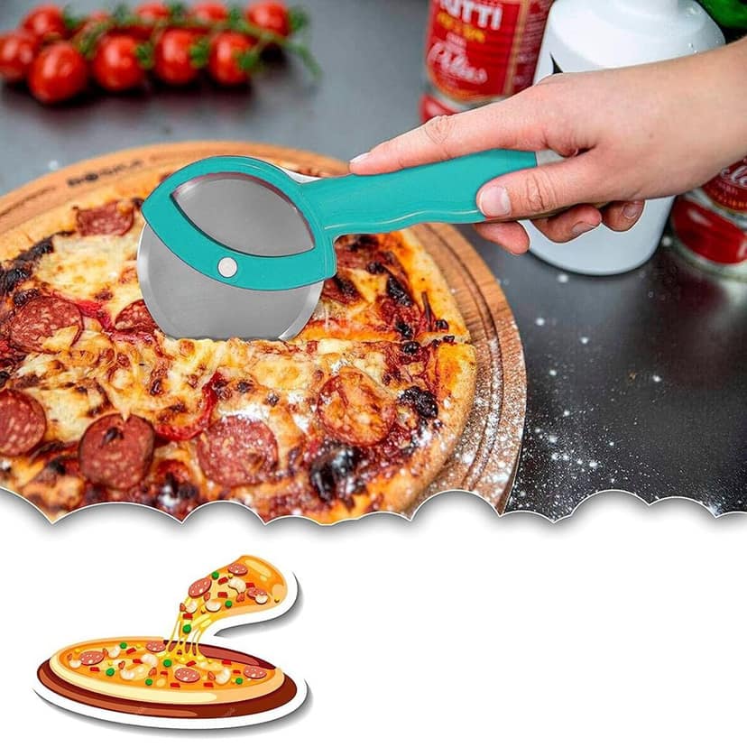 NEWWAY Stainless Steel Pizza Cutter Premium Food Grade with Comfortable Plastic Handle Wheel Type Blue Color with sharp Blade (Pack of 1)