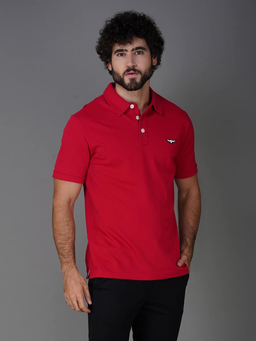 Solid Polo Shirt- RED view 3