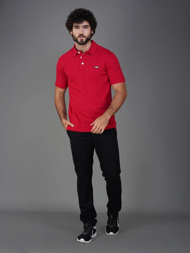 Solid Polo Shirt- RED view 4