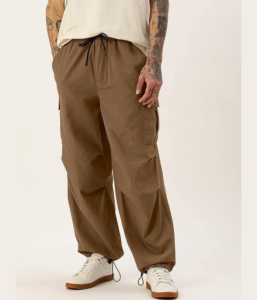 Bene Kleed Unisex Black Parachute Fit Pure Cotton Cargos Trousers