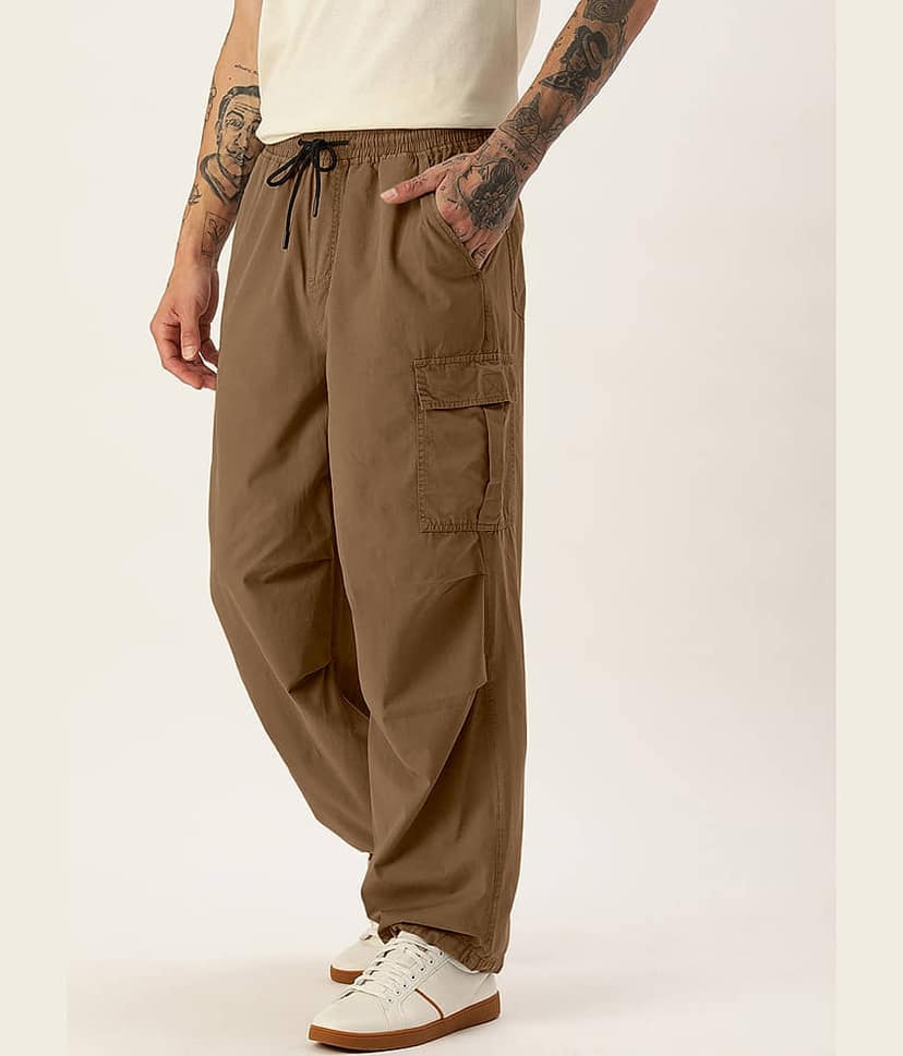 Bene Kleed Unisex Black Parachute Fit Pure Cotton Cargos Trousers view 2