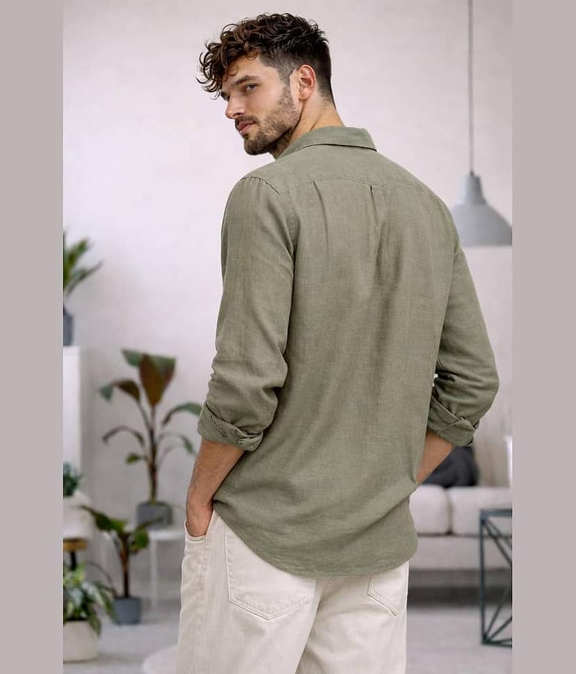The Dry State Linen Regular Fit Solids Full Sleeves Men's Casual Shirt - Green ( Pack of 1 ) view 2