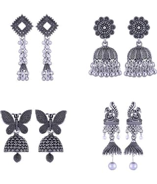 VIVASTRI Silver Jhumki Earrings ( Pack of 4 )