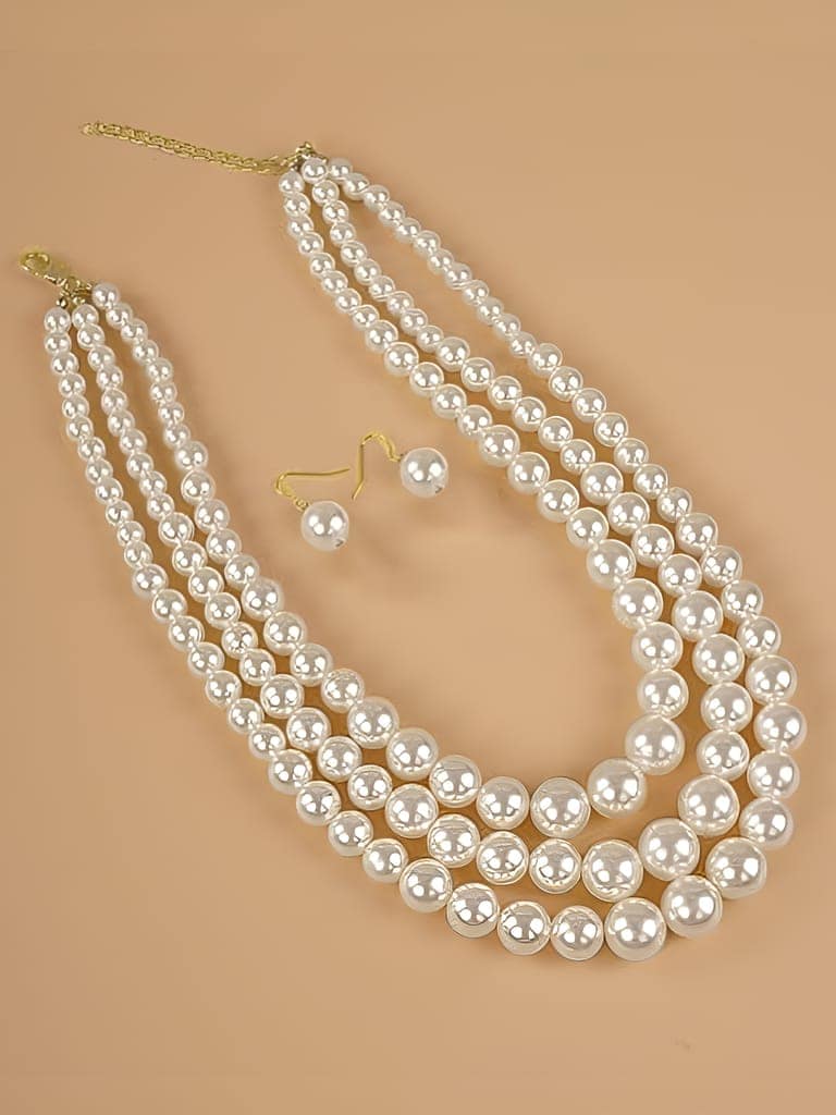 LUCKY JEWELLERY Fashion Jewelry for Women & Girls Three Layered Pearl Long Necklace Set|Pearl Necklace Set With Earrings|Birthday Gift Women Anniversary Gift for Wife Valentine Gift (400-CHSM-1294) view 2