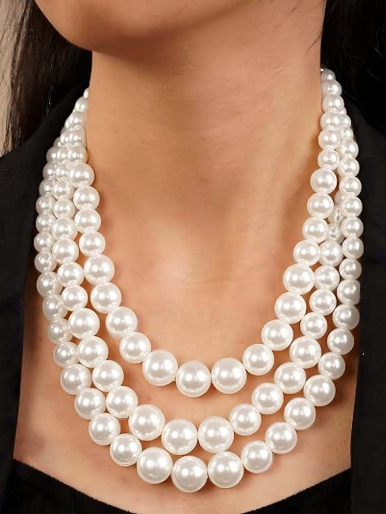 LUCKY JEWELLERY Fashion Jewelry for Women & Girls Three Layered Pearl Long Necklace Set|Pearl Necklace Set With Earrings|Birthday Gift Women Anniversary Gift for Wife Valentine Gift (400-CHSM-1294) view 3