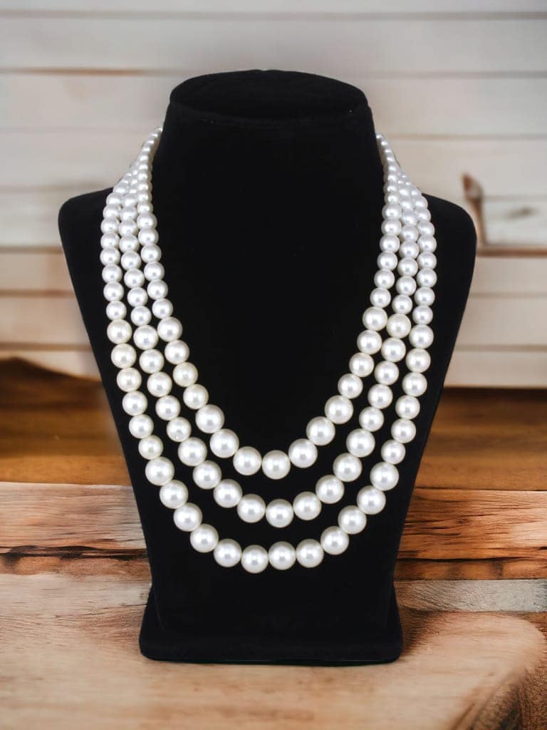 LUCKY JEWELLERY Fashion Jewelry for Women & Girls Three Layered Pearl Long Necklace Set|Pearl Necklace Set With Earrings|Birthday Gift Women Anniversary Gift for Wife Valentine Gift (400-CHSM-1294) view 5
