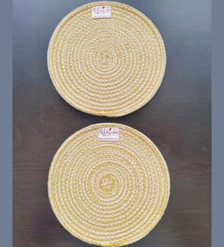 Round table mats cotton placemats (pack of 2) | Hotpads / trivets 9", Heat Resistant, Reversible Use (Yellow) by Bulky Santa