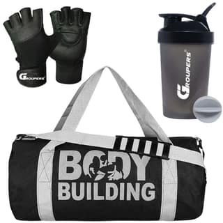 GROUPERS Duffle PU Leather Bag with Shaker Bottle-400ml & GloveslDuffle Bags Travel