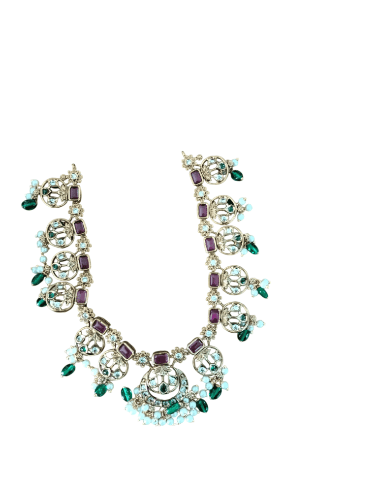 Exquisite Gold-Plated Kundan and Pearl Necklace Set with Green Stones view 2