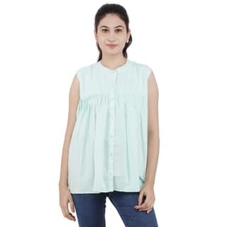KULFI Women's Blue Color Sleeveless Solid Polyester Top