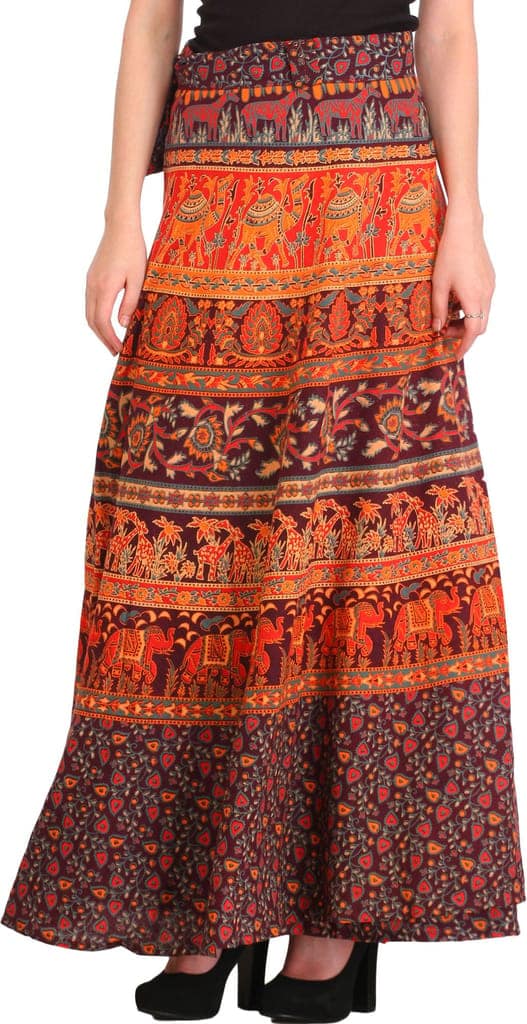 Fudge Wrap-Around Long Skirt from Pilkhuwa with Printed Animals view 2
