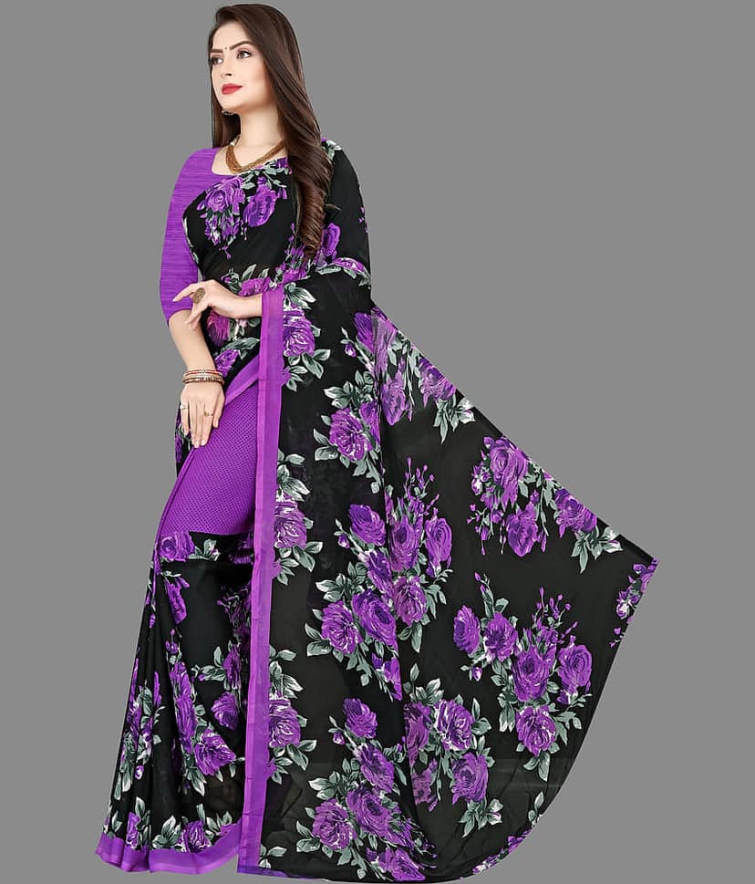 ANAND SAREES Georgette Printed Saree With Unstitched Blouse Piece ( Purple ) view 2