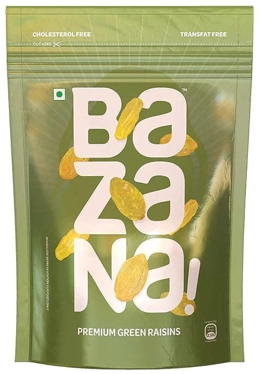 Bazana Premium Green Raisins 250g | Dried Kishmish | Pitted Kismis | Munakka Dry Fruits | Delicious & Healthy Snack