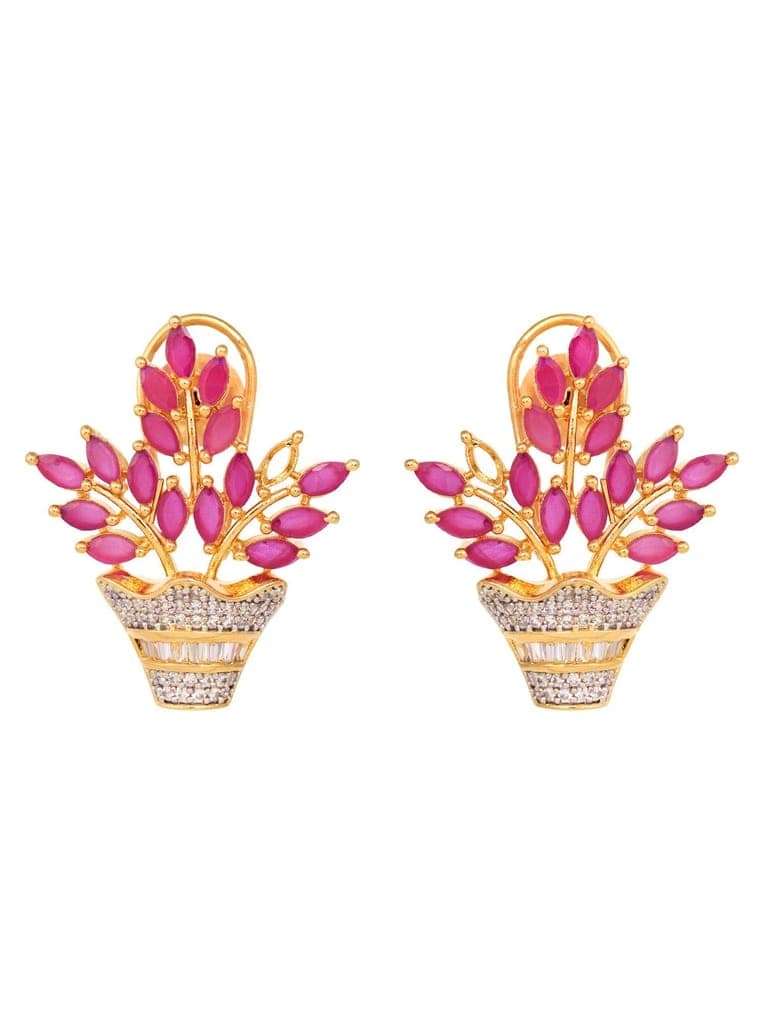 Gold Plated Red AD Studded Flower Bouquet Shaped Stud Earrings view 4