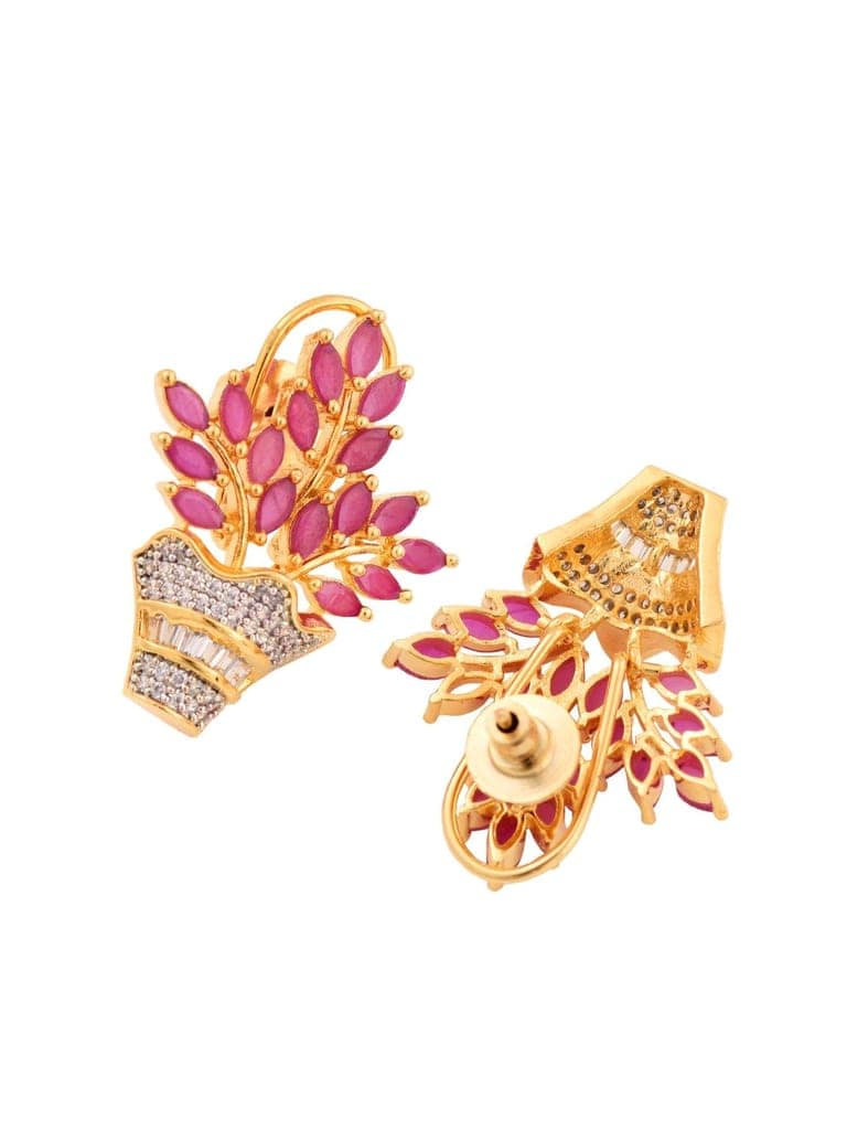 Gold Plated Red AD Studded Flower Bouquet Shaped Stud Earrings view 5