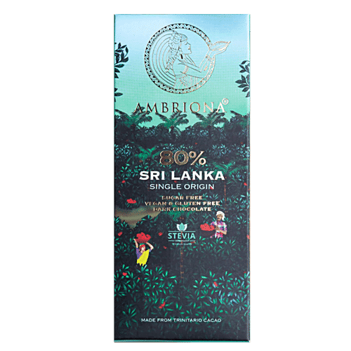 Ambriona 80% Sri Lankan Cocoa Dark Chocolate - Sugar-free, Vegan, Gluten-free, 50 g