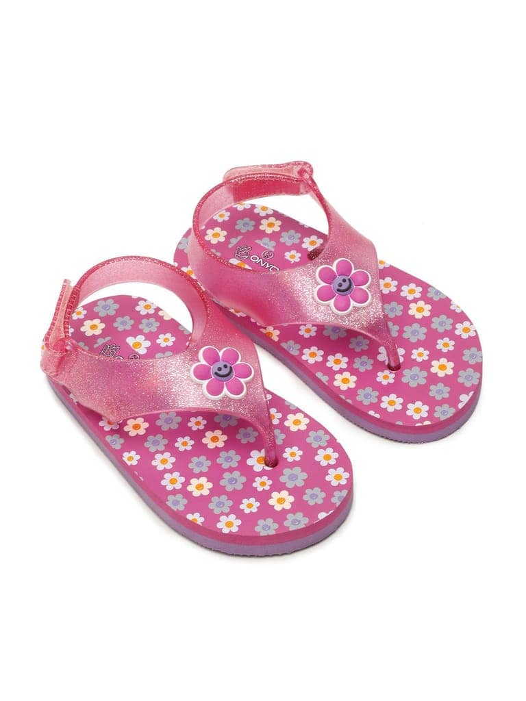 Premium Flower Jellies Flip-flops With Glitter- Purple (Girls) view 3
