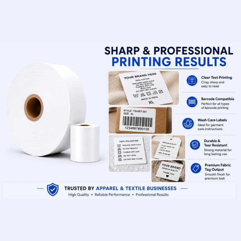 Premium Taffeta Tagging Paper Roll for Garment Labels – Tear-Resistant Fabric Roll | Free 1 POS Billing Roll | Sizes 25mm to 50mm view 3