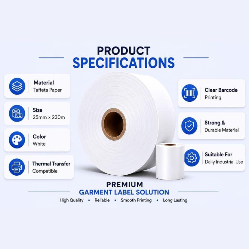 Premium Taffeta Tagging Paper Roll for Garment Labels – Tear-Resistant Fabric Roll | Free 1 POS Billing Roll | Sizes 25mm to 50mm view 4