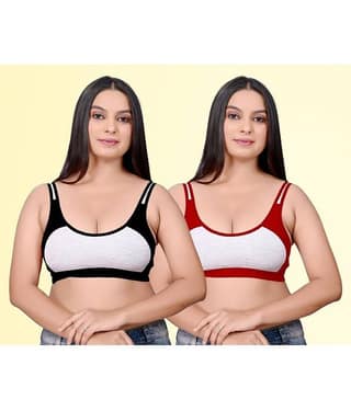 HAYA Pack of 2 Cotton Non Padded Women's Everyday Bra ( Multicolor ) Rima Sports D706