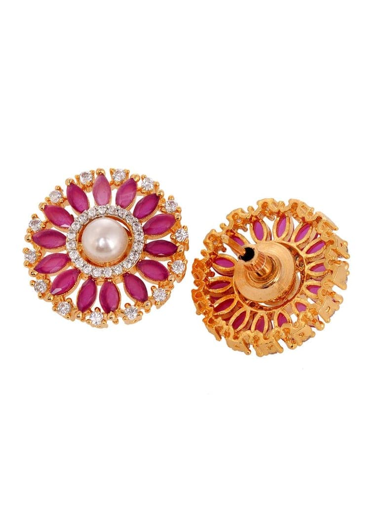 Women Pink & White Gold Plated AD & Pearl Studded Jewellery Set view 4