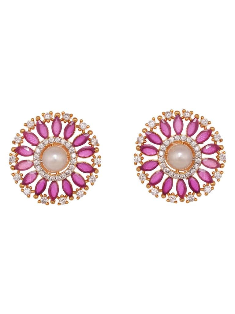 Women Pink & White Gold Plated AD & Pearl Studded Jewellery Set view 5