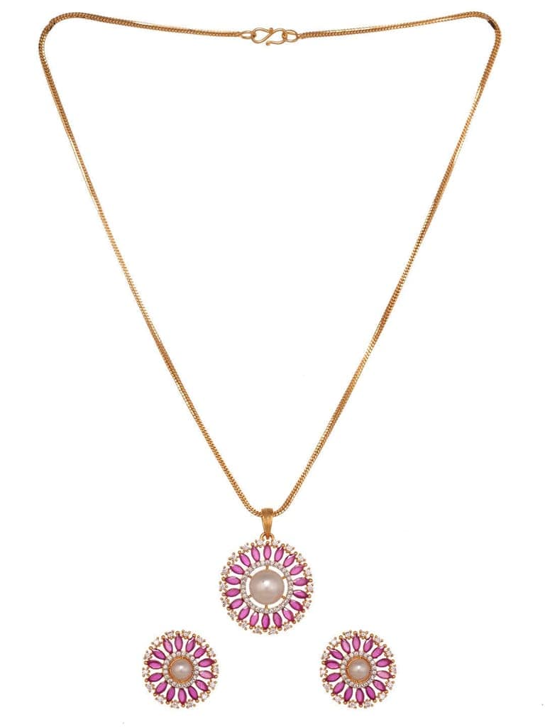 Women Pink & White Gold Plated AD & Pearl Studded Jewellery Set view 6