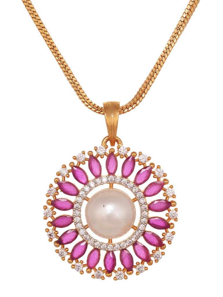 Women Pink & White Gold Plated AD & Pearl Studded Jewellery Set view 7