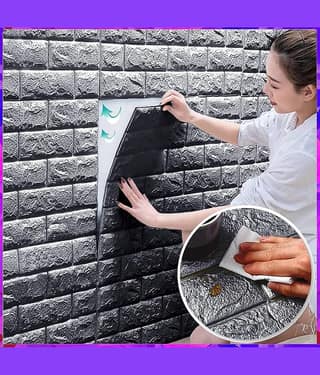 SWIPE N SEE PACK OF 4 -3D Grey Brick Stone Peel and Stick Home Wallpaper, PVC Self Adhesive Wall Decor for Living Room, Hall, Restaurant