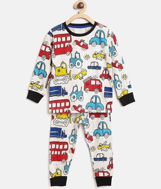 Lazy Shark Pack of 1 Boys Cotton Blend Nightsuit Set ( Off White )